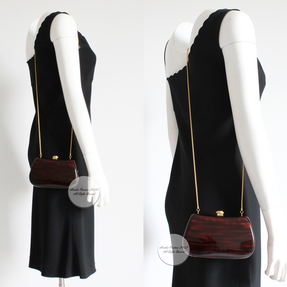 Saks Fifth Avenue Evening Bag Minaudière Clutch or Crossbody Polished Resin Rare - Picture 3 of 13